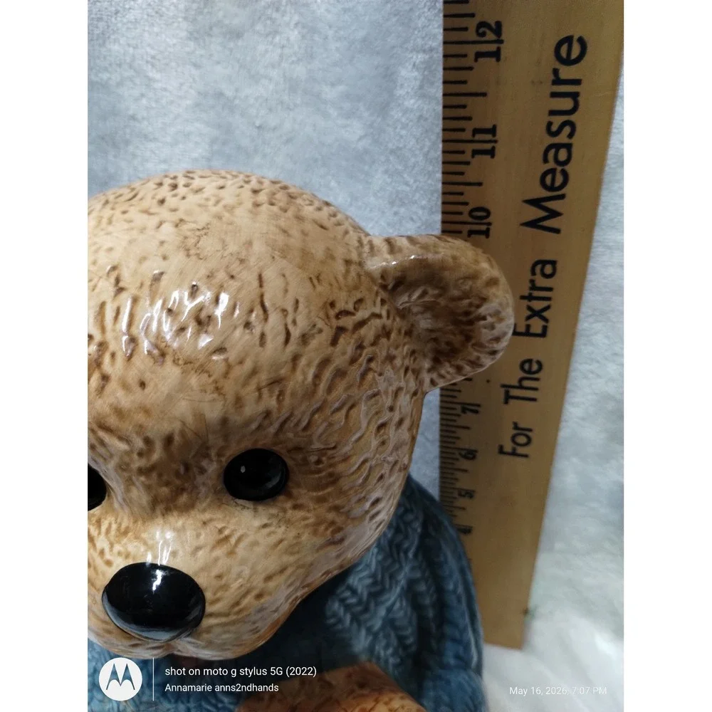 Cresco China‎ Teddy Bear Mother and Cub Ceramic Cookie Jar Blue Sweater